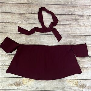 Nasty Gal Tie Neck Bardot Crepe Top in Burgundy NWT Size 4